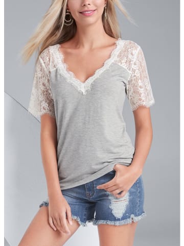 Milan Kiss Bluse in Creme/ Helgrau