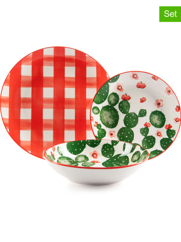 Trendy Kitchen by EXCÉLSA 18-częściowy zestaw talerzy "Arizona" w kolorze czerwono-zielonym