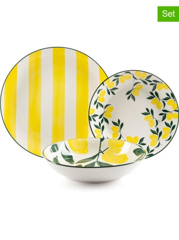 Trendy Kitchen by EXCÉLSA 18-częściowy zestaw talerzy "Positano" w kolorze biało-żółtym