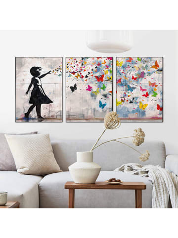 Orangewallz 3er-Set: Gerahmte Kunstdrucke "Balloon Girl Bright"