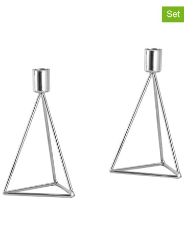 Echtwerk 2er-Set: Kerzenhalter "Diamant" in Silber - (B)9,5 x (H)16,5 cm
