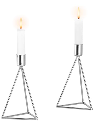Echtwerk 2-delige set: kaarshouder "Diamant" zilverkleurig - (B)9,5 x (H)16,5 cm