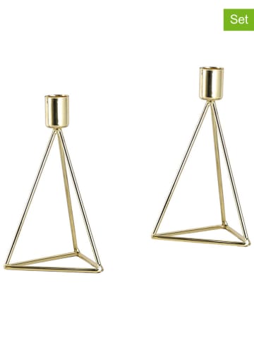 Echtwerk 2er-Set: Kerzenhalter "Diamant" in Gold - (B)9,5 x (H)16,5 cm