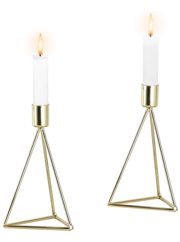 Echtwerk 2-delige set: kaarshouders "Diamant" goudkleurig - (B)9,5 x (H)16,5 cm
