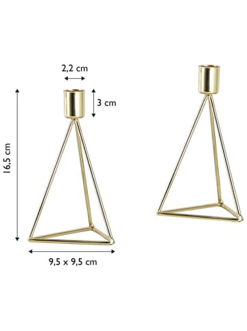 Echtwerk 2-delige set: kaarshouders "Diamant" goudkleurig - (B)9,5 x (H)16,5 cm