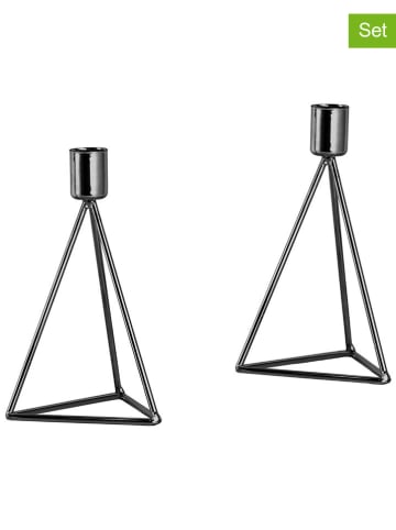 Echtwerk 2er-Set: Kerzenhalter "Diamant" in Schwarz - (B)9,5 x (H)16,5 cm