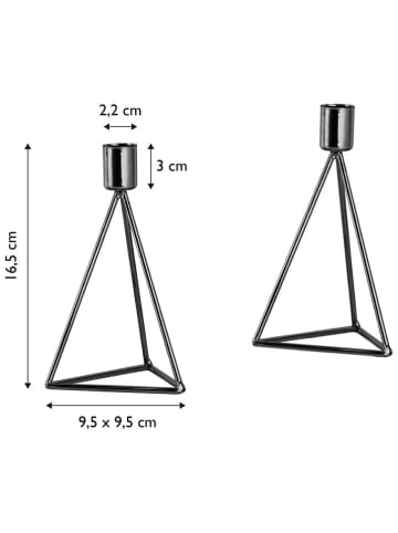 Echtwerk 2-delige set: kaarshouders "Diamant" zwart - (B)9,5 x (H)16,5 cm