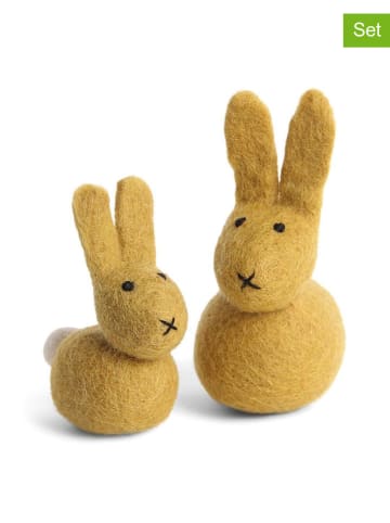 FILZLIG 2-delige set: decoratieve figuren "Konijnen Duo" geel