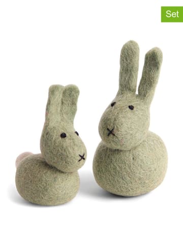 FILZLIG 2-delige set: decoratieve figuren "Konijnen Duo" groen