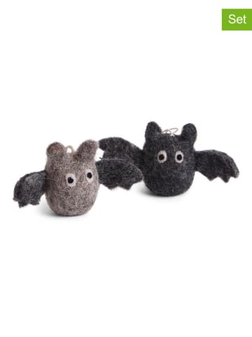 FILZLIG 2er-Set: Dekoanhänger "Fledermäuse" in Schwarz/ Grau - (B)10 x (H)5,5 cm