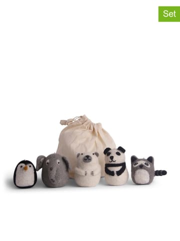 FILZLIG 5er-Set: Dekoanhänger "Zootiere" in Grau/ Weiß/ Hellbraun - (H)9,5 x Ø 6 cm