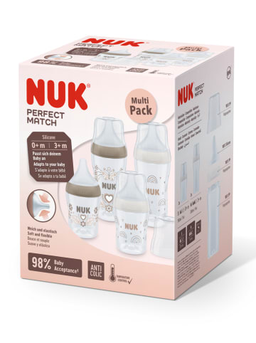 NUK 4-częściowy zestaw butelek "Perfect Match" w kolorze biało-beżowym
