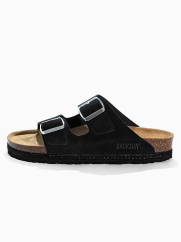 BACKSUN Leder-Pantoletten "Vada" in Schwarz