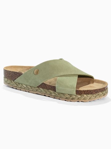 BACKSUN Leder-Pantoletten "Lauren" in Khaki