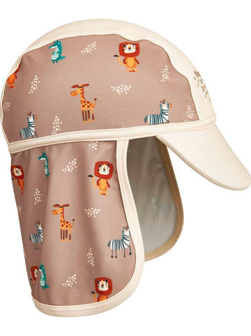 Playshoes Czapka w kolorze jasnobrązowo-kremowym z osłoną karku