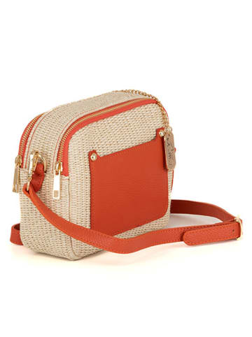 Anna Morellini Leder-Umhängetasche "Ilaria" in Beige/ Orange - (B)20 x (H)17 x (T)8 cm