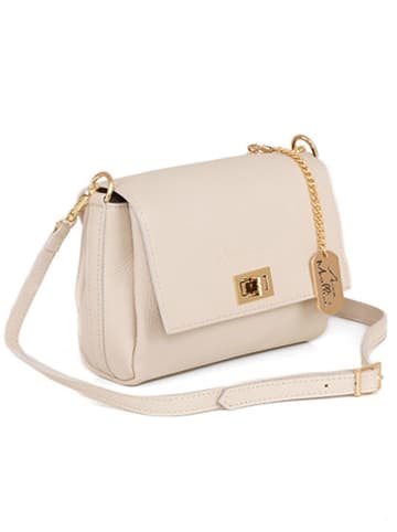 Anna Morellini Leder-Umhängetasche "Matalia" in Beige - (B)22 x (H)17 x (T)9 cm