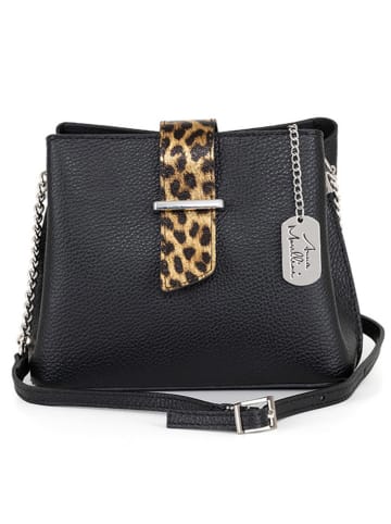 Anna Morellini Leder-Umhängetasche "Norina" in Schwarz - (B)21 x (H)17 x (T)9 cm