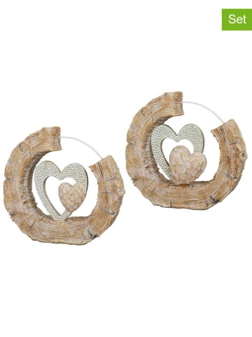 GILDE 2-delige set: decoratieve objecten "Hart" lichtbruin - (B)19 x (H)18 x (D)4 cm