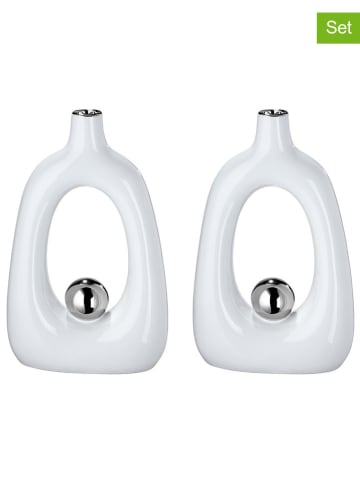 GILDE 2er-Set: Vasen "Tonda" in Weiß - (B)19 x (H)30 x (T)8 cm