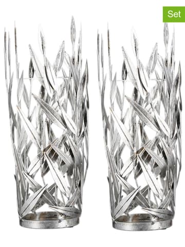 GILDE 2er-Set: Windlichter "Twigs" in Silber - (H)31 x Ø 13 cm