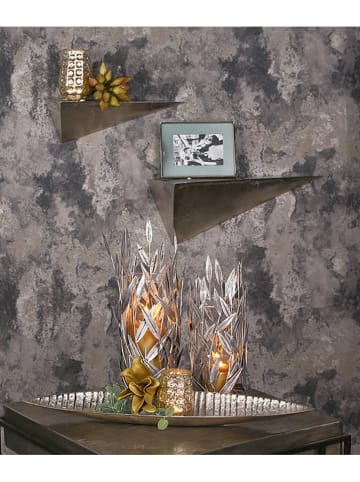 GILDE 2-delige set: windlichten "Twigs" zilverkleurig - (H)31 x Ø 13 cm