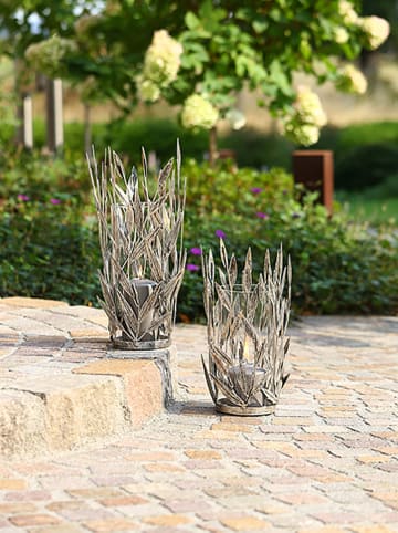 GILDE 2-delige set: windlichten "Twigs" zilverkleurig - (H)31 x Ø 13 cm