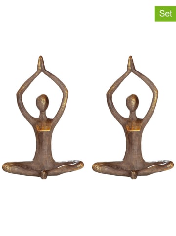 GILDE 2er-Set: Dekofiguren "Yoga-Frau" in Hellbraun - (B)24 x (H)37 x (T)12 cm