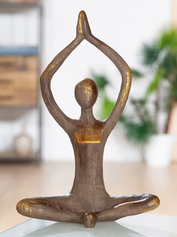GILDE 2-delige set: deco figuren "Yogavrouw" lichtbruin - (B)24 x (H)37 x (D)12 cm
