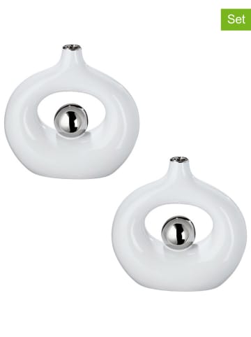 GILDE 2er-Set: Vasen "Tonda" in Weiß - (B)20 x (H)20 x (T)7 cm