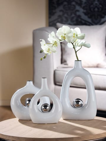 GILDE 2-delige set: vazen "Tonda" wit - (B)20 x (H)20 x (D)7 cm