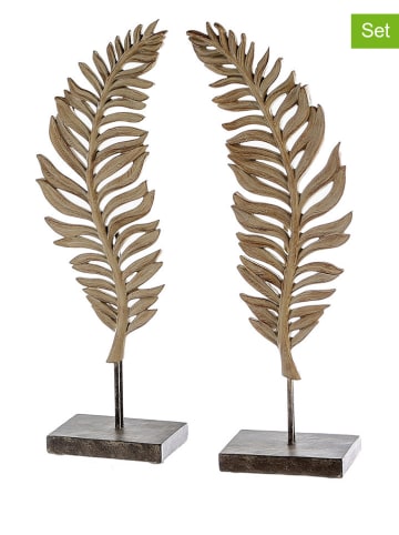 GILDE 2er-Set: Dekoaufsteller "Leaf" in Beige - (B)14 x (H)42 cm