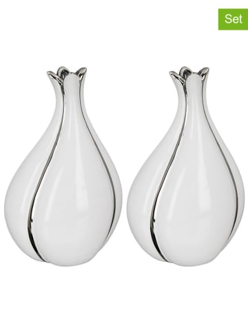 GILDE Wazony (2 szt.) "Tulip" w kolorze białym - 13 x 20 x 11 cm