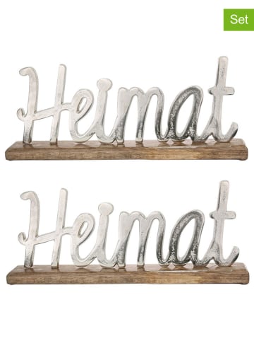 GILDE 2-delige set: decoratieve objecten "Heimat" lichtbruin/zilverkleurig - (B)44 x (H)18 cm
