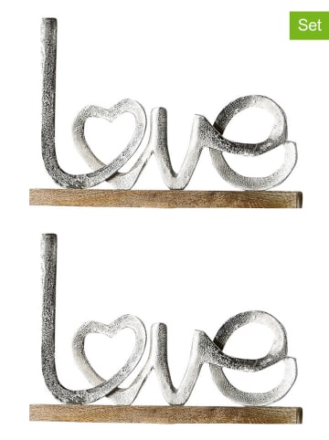 GILDE 2er-Set: Dekoaufsteller "Love" in Hellbraun/ Silber - (B)21 x (H)41 cm