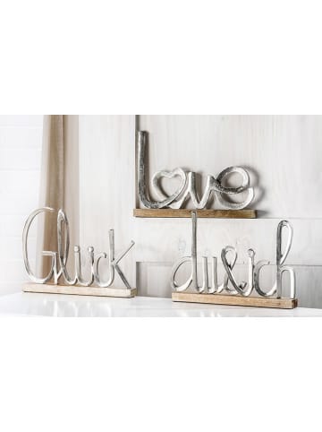 GILDE 2er-Set: Dekoaufsteller "Love" in Hellbraun/ Silber - (B)21 x (H)41 cm