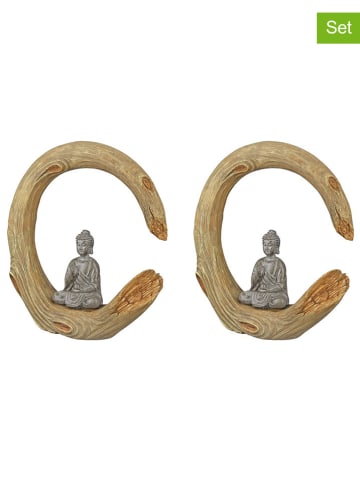 GILDE 2-delige set: decoratieve figuren "Buddha" lichtbruin - (B)21 x (H)22 x (D)6 cm