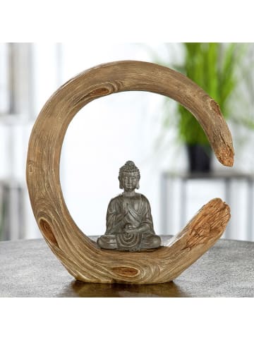 GILDE 2-delige set: decoratieve figuren "Buddha" lichtbruin - (B)21 x (H)22 x (D)6 cm
