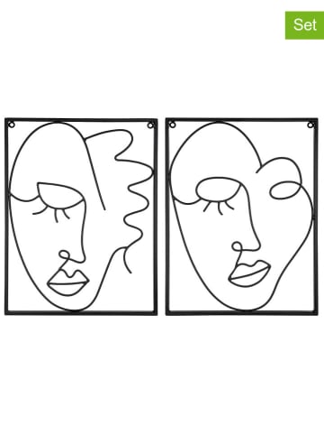 GILDE 2-delige set: wandreliëfs "Visione" zwart - (B)30 x (H)40 cm