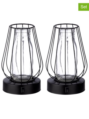 GILDE 2er-Set: LED-Vasen "Drop" in Schwarz - (H)18 x Ø 12 cm