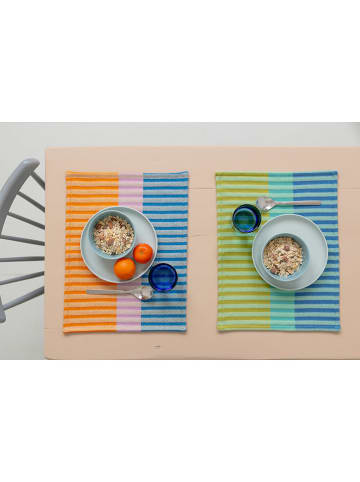 Remember 2-delige set: placemats "Hugo" blauw/turquoise/olijfgroen - (L)43,5 x (B)32 cm