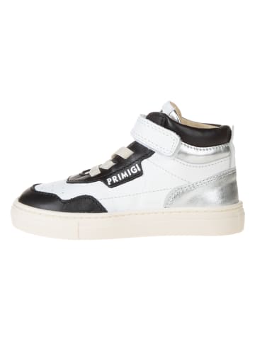 Primigi Leder-Sneakers in Weiß/ Schwarz/ Silber