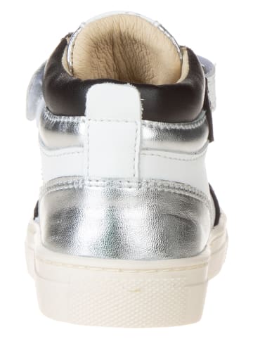 Primigi Leder-Sneakers in Weiß/ Schwarz/ Silber