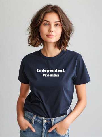 WOOOP Koszulka "Independent woman" w kolorze granatowym