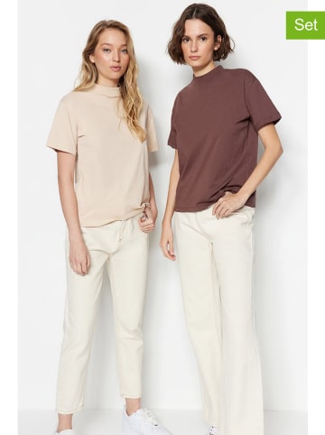 trendyol 2er-Set: Shirts in Beige/ Dunkelbraun