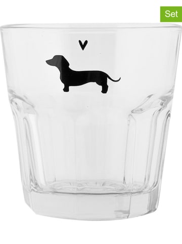 Clayre & Eef 2-delige set: drinkglazen transparant/zwart - 200 ml
