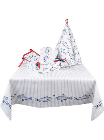 Clayre & Eef Tafelkleed wit/blauw - (L)100 x (B)100 cm