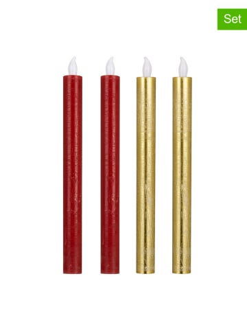 Nordheim 4-delige set: ledkaarsen rood/goudkleurig - (H)25 x Ø 2 cm