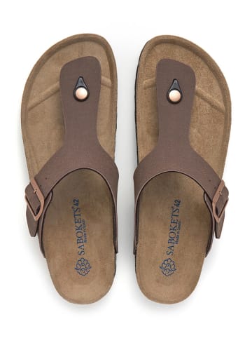 SABOKETS Leren teenslippers bruin