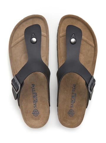 SABOKETS Leren teenslippers zwart